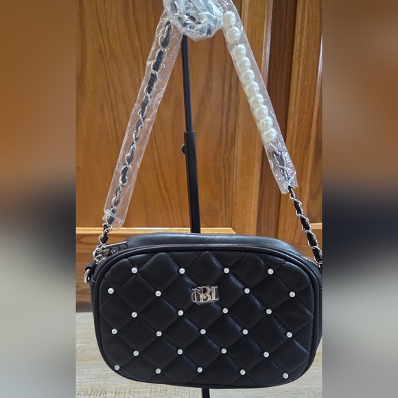 Badgley Mischka Handbags - Badgley Mischka Black Quilted Crossbody with Pearl Accents